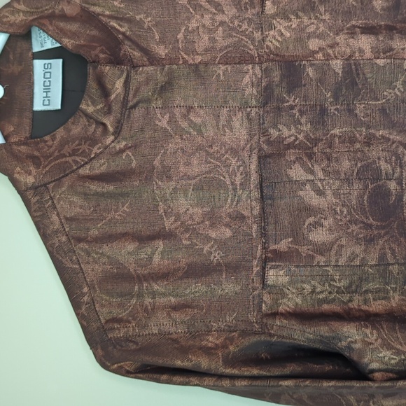 Chico's Silk Linen Shimmery Floral Lined Blazer Small Chico's 0 Metallic Bronze - Picture 5 of 14